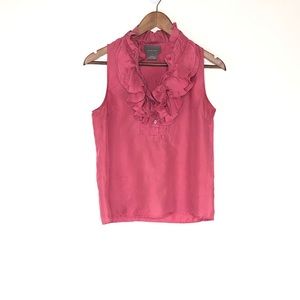 Kenar 100% Silk Ruffle Pink Top Size S